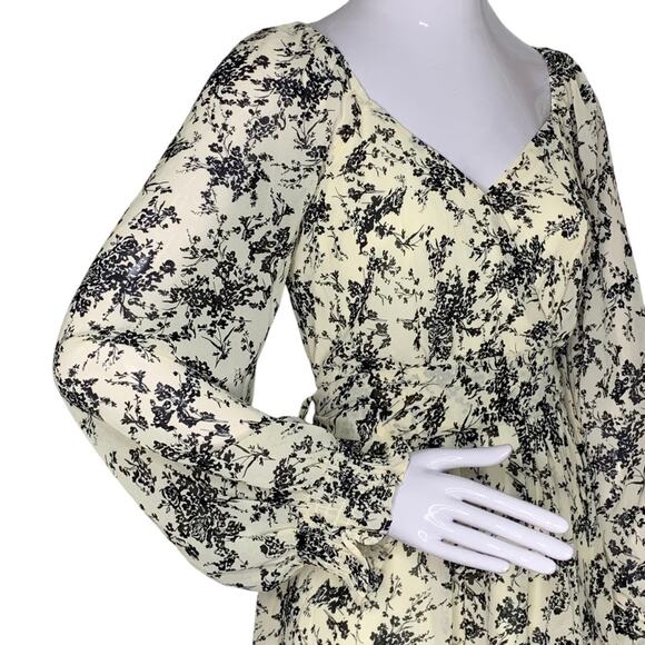 Floral Print Mini Dress NWOT Long Sleeve Tie and Hidden Zipper on Back Size M - Picture 4 of 14